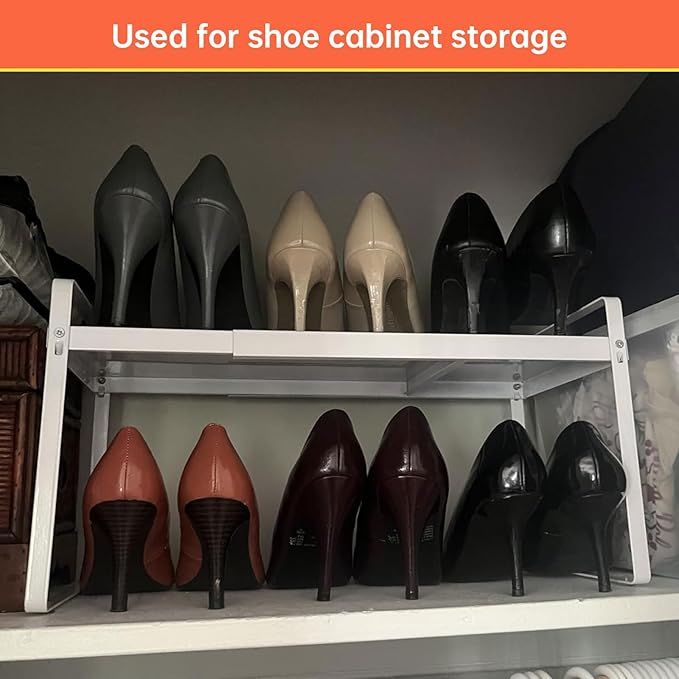 Cabinet Shelves Organizer for Kitchen 11", Expandable Shelf with Adjustable Length, Metal Countertop Organizer, Fits Pantry, Over the Sink, Spices, Microwave & Dishes Storage, White (2 Pack)-NeatNest