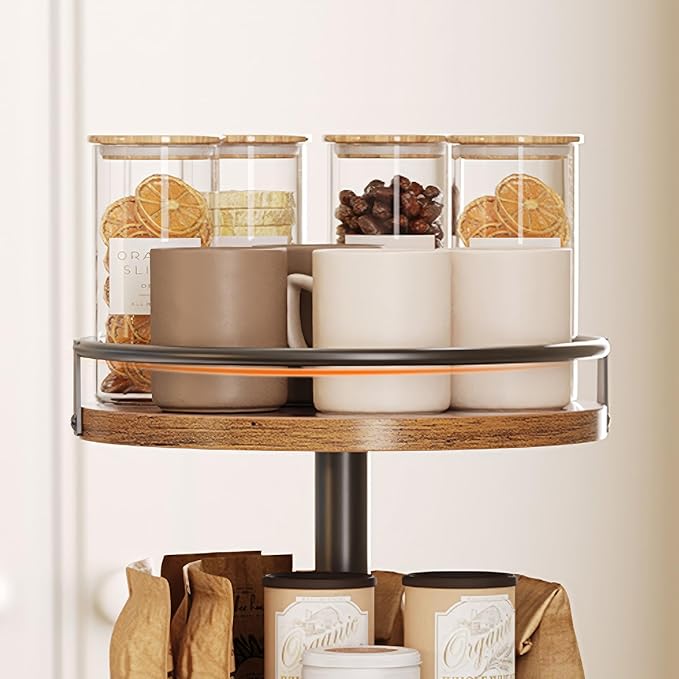 HOOBRO 3-Tier Lazy Susan Organizer, Rotating Spice Rack, Turntable Spice Rack, Vertical Storage Organizer, for Kitchen Countertop, Vanity, Dining Table, Rustic Brown and Black BF09TL01-NeatNest