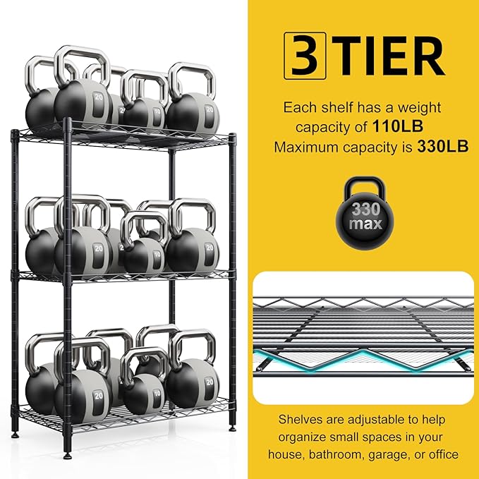 3 Tier Shelves Storage, Wire Shelf Unit, Standing Adjustable Metal Shelves Organizer, Storage Racks for Restaurant Garage Pantry Kitchen Garage（Medium，11.8" W x 21.5" L x 35.5" H）