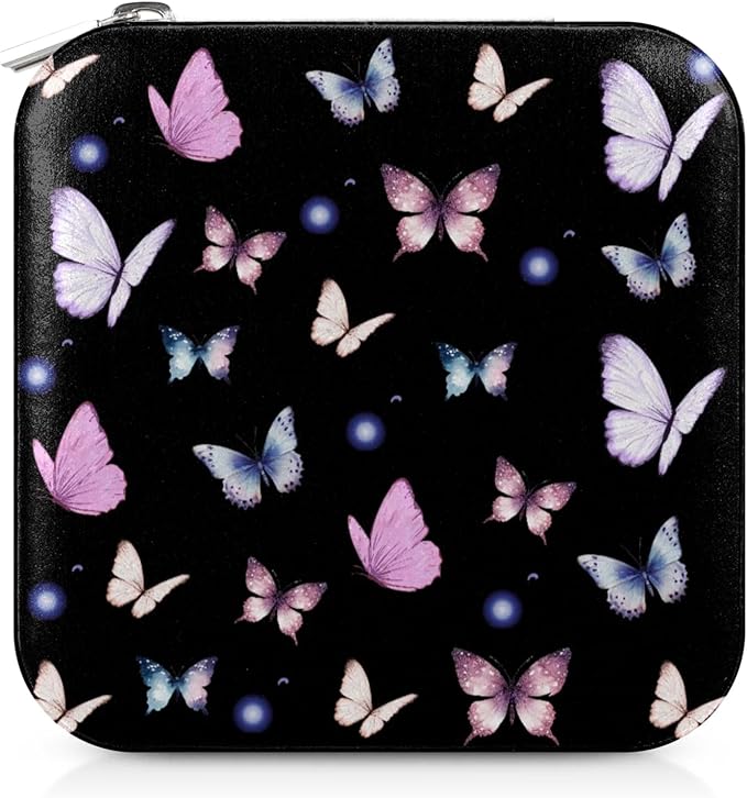 Butterfly Small Travel Jewelry Organizer, Necklace Box with Mirror, Leather Mini Travel Jewelry Case, Best Present for Women's and Girls-NeatNest