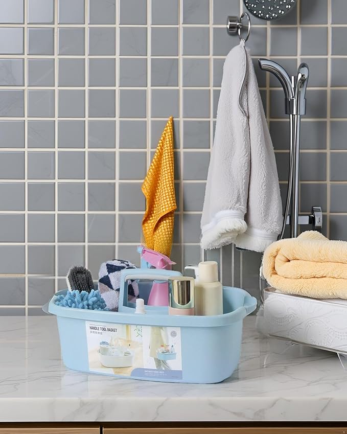 Cleaning Supplies Organizer, Large Cleaning Supply Caddy with Handle, Portable Cleaning Tool Storage Tote for Dorm, Bath, Pantry (Blue)-NeatNest