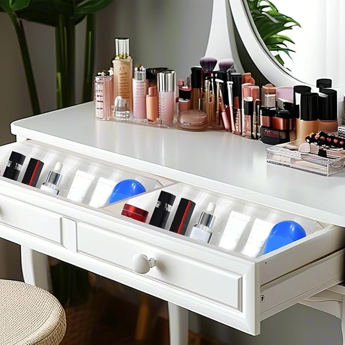 Drawer Organizer Set,4 Tier- 8 Pack Acrylic Seasoning Organizer, Spice rack Organizer for Cabinet , Makeup Organizer,Expandable From 13'' to 26'' Trays with Angled Dividers for Vanity Drawer,Bathroom