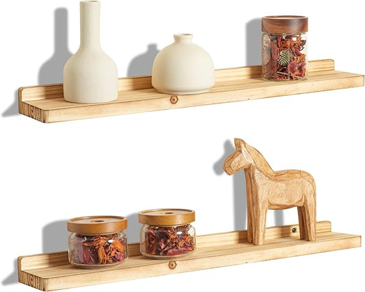 Freezing point Floating Shelf for Wall Set of 2 Natural Wood 23Inch Wall Shelves Decor Plant Display Collectibles Mounted Kitchen Bathroom Bedroom Corner Decorative Storage Stand Carbonized-NeatNest