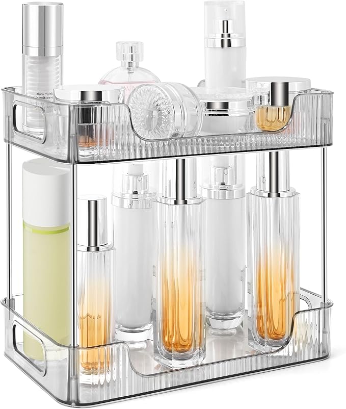 2-Tier Bathroom Counter Organizer Countertop Storage, Dresser Organizer Vanity Tray for Makeup, Perfume Organizer Cosmetics Skincare Shelf - Grey-NeatNest