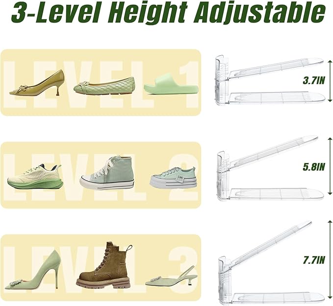 Adjustable Shoe Slots Organizer,6 PACK Transparent Shoe Stackers Shoe Rack Holder Shoe Space Savers Double Layer Stack Shoe Racks for Closet Organization(Transparent)-NeatNest