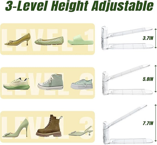 Clear Shoe Slot Organizer, 10 Pack Adjustable Shoe Slots Organizer for Closet Clear Shoe Stackers Shoe Rack Holder Shoe Space Savers for A Pair of Shoes(Transparent)-NeatNest