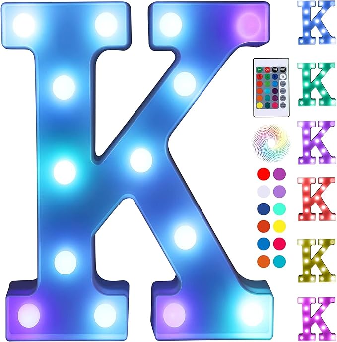 Foaky Colorful LED Letter Lights with Remote,Marquee Light Up Letters Sign for Night Light Wedding/Birthday Party Battery Powered Christmas Lamp Home Bar Decoration(K)-NeatNest