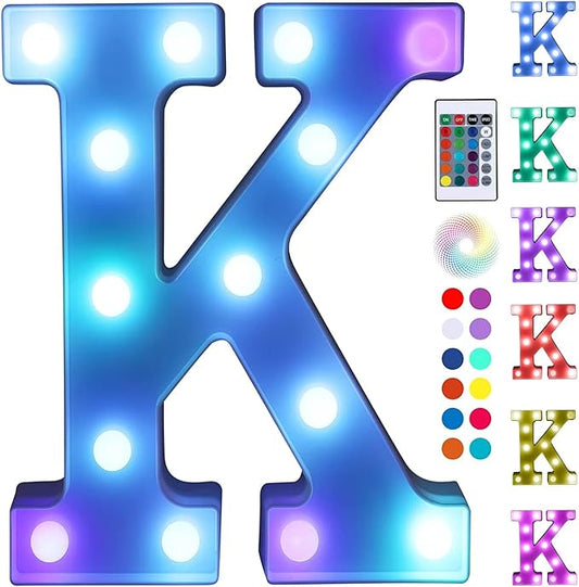 Foaky Colorful LED Letter Lights with Remote,Marquee Light Up Letters Sign for Night Light Wedding/Birthday Party Battery Powered Christmas Lamp Home Bar Decoration(K)-NeatNest
