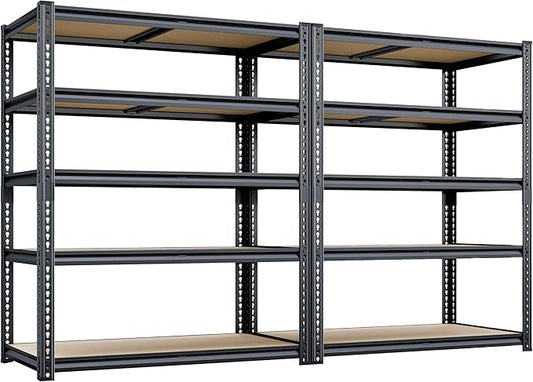 72"H Storage Shelves heavy duty, 2000LBS Garage Shelving, 5 Tier Metal Shelving Unit Adjustable Garage Shelves Rack Shelf for Storage Warehouse Pantry Closet,35.6" W × 16" D × 72" H, Black, 2PCS
