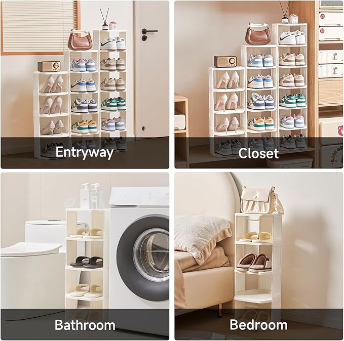 Small Shoe Rack, 5 Tier Plastic Vertical Shoe Rack for Small and Narrow Spaces, Free Standing Shoe Organizer for Closet, Entryway-NeatNest
