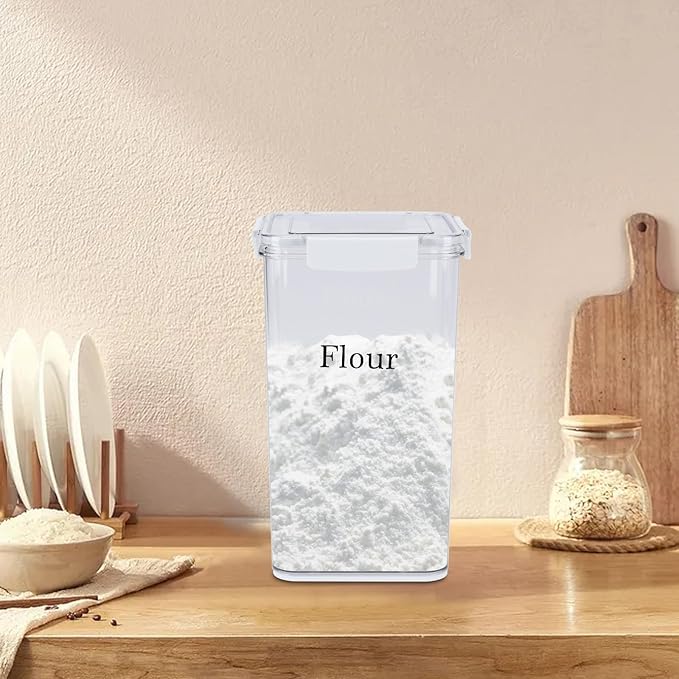 Flour Sugar Storage Container,Plastic Food Storage Containers with Airtight Lids and Scoop,Canisters Sets for The Kitchen,container for Sugar,Flour,Cereal,Baking Supplies,Rice(5.45Qt/6L)