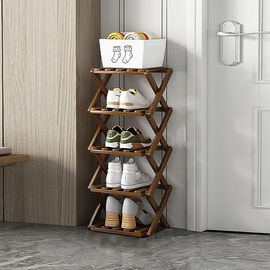 Shoe Rack, Bamboo Foldable Shoes Organizer Free Standing Shelf for Entryway, Closet, Bedroom, Hallway, | Natural | Functional | Multifunctional Shoe Rack (Wood Color) 5 Layers-NeatNest