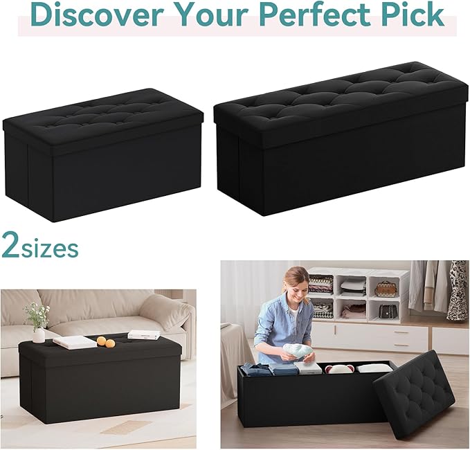 BRIAN & DANY Folding Storage Ottoman Bench, Ottoman with Storage, Foot Rest, Benches Seat for Bedroom, Living Room, Entryway, Long Shoes Bench, 15.7" x 31.5" x 15.7" Black-NeatNest