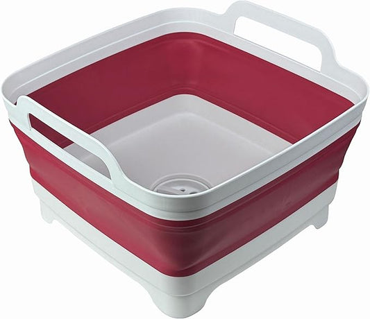 Collapsible Wash Basin 9L, Foldable Dish Tub with Drain Plug, Portable Collapsible Dish Basin, Camping Sink for Washing Dishes, Laundry & Kitchen Use (Viva Magenta)-NeatNest