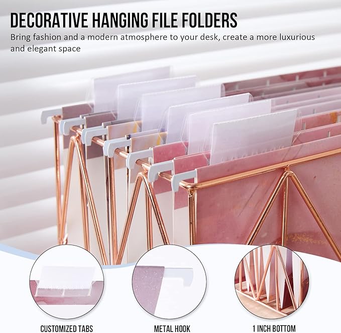 Y YOMA 6 Pack Decorative Hanging File Folders Letter Size Cute Hanging Folder Pretty File Folder Organizer for Filing Cabinet Office Home Work Documents with 1/5-Cut Adjustable Tabs, 3 Rose Design