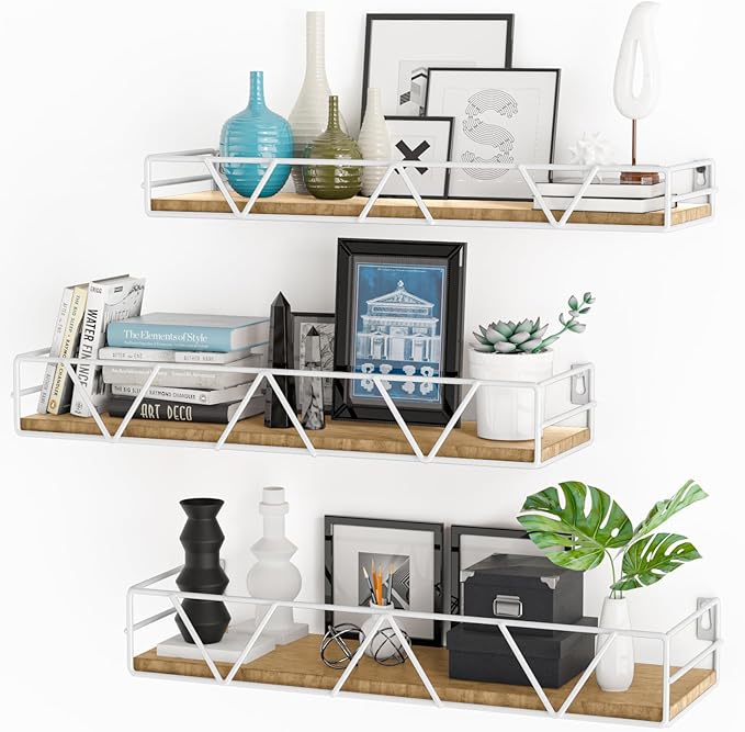 Floating Shelves Set of 3, Home Wood Wall Shelf, Farmhouse Shelf for Bedroom, Wall Mounted Floating Shelf for Living Room, Bedroom, Bathroom, Kitchen, Office (White)-NeatNest