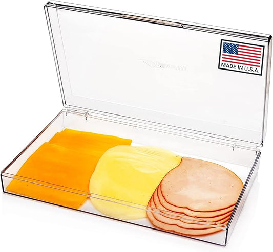 Deli Meat Container | Airtight Food Storage Box with Hinged Lid | Cheese and Cold Cuts Holder for Refrigerator | Dishwasher & Freezer Safe | Made in USA