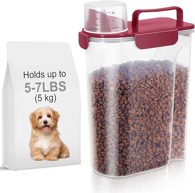 5-7Lbs Dog Cat Food Storage Container with Upgraded Large Nozzle BPA-free, 4 Snap Seals Plastic Pet Food Storage Containers with Handles (1, Elegant Red, 5L)-NeatNest