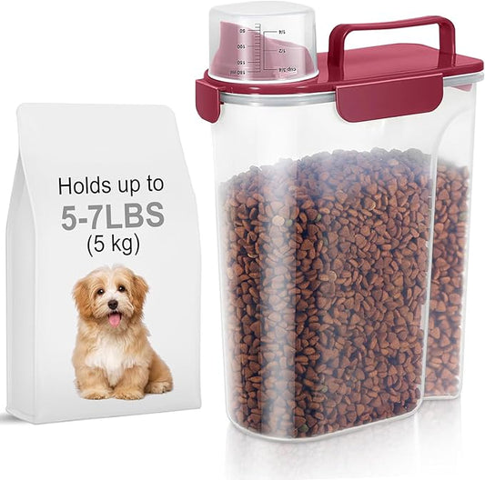 5-7Lbs Dog Cat Food Storage Container with Upgraded Large Nozzle BPA-free, 4 Snap Seals Plastic Pet Food Storage Containers with Handles (1, Elegant Red, 5L)-NeatNest