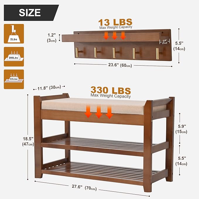 Shoe Rack for Front Door Entrance, 28” Entryway Bench with Coat Rack, Hall Tree Shoe Bench with Storage for Entry, Hallway, Bedroom, Living Room-NeatNest