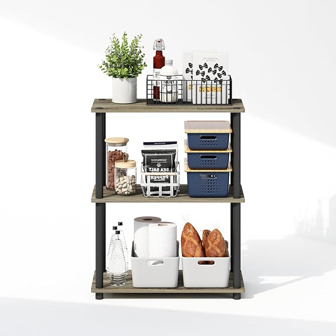 Furinno Turn-N-Tube 3-Tier Multipurpose Compact Bookcase, French Oak/Black-NeatNest
