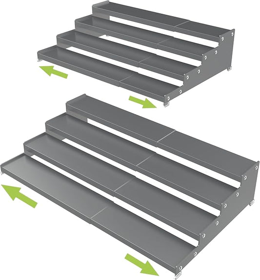 Expandable 4-Tier Step Spice Rack Organizer for Kitchen Cabinet Modern Design and Non Skid Space Saving Storage Shelf for Countertop Cabinets Pantry(2Packs/Gun-Grey)-NeatNest
