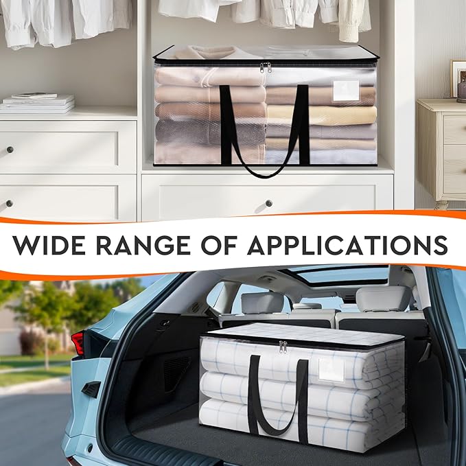 HomeHacks Clear Moving Bags Heavy Duty 2 Pack, Storage Bags with Zipper, Extra Thick Handles & Waterproof Packing Boxes for Moving, Camping, Home Organization 93L/24Gal (28.7"x14.2"x14")-NeatNest