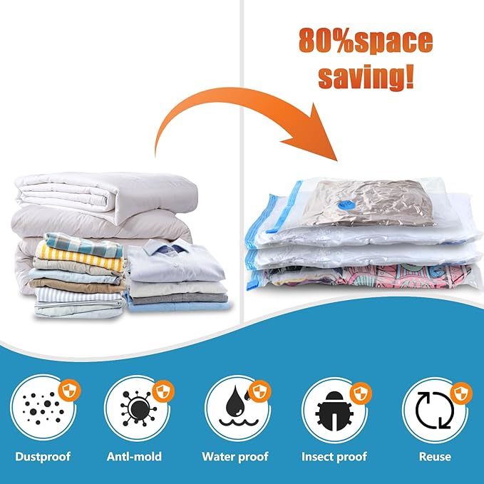 20 Pack Vacuum Seal Bags for Clothing with Electric Air Pump, Space Saver Vacuum Storage Bag for Clothes, Mattress, Blanket, Duvets, Pillows(4 Jumbo/4 Large/4 Medium/4 Small/4 Roll Up Bags)-NeatNest