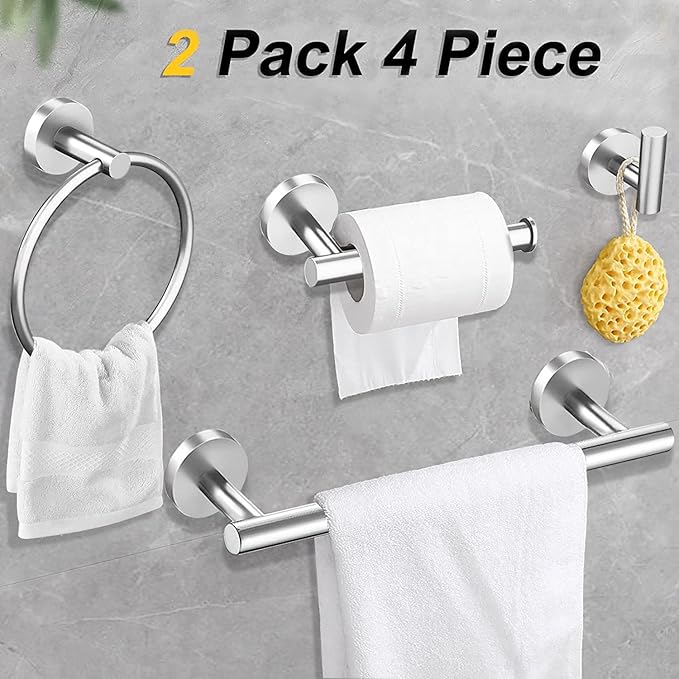 Cilee 8 Piece Brushed Nickel Bathroom Hardware Set, 24inch Bathroom Towel bar+Towel Ring+Toilet Paper Holder+ Robe Towel Hook, SUS304 Stainless Steel Bathroom Accessory Set-NeatNest