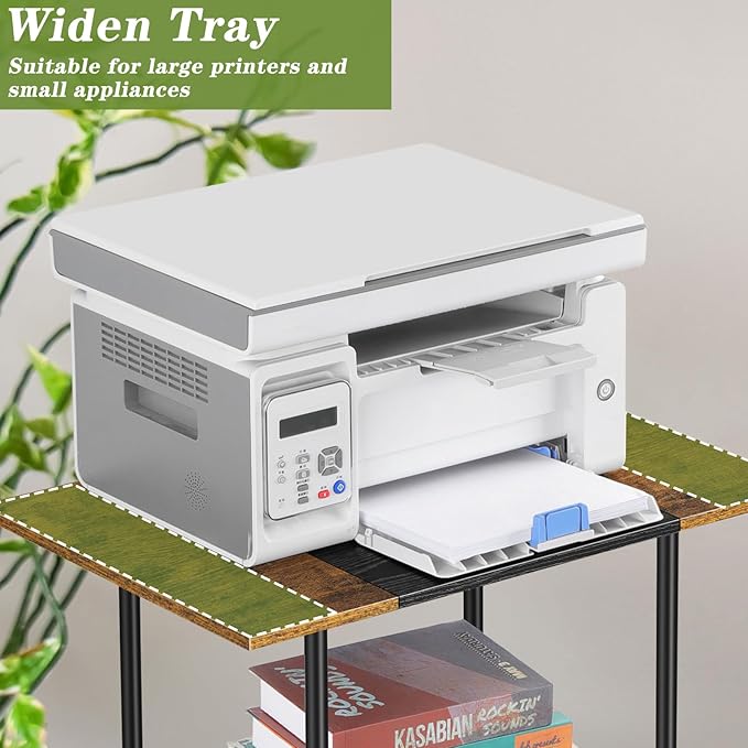 Shinoske Printer Stand with Storage,3 Tier Large Printer Table with Wheels for Home Office,Rolling Cart with Storage Shelf,for 3D Printer,Scanner Fax,Shredder,Rustic Brown-NeatNest