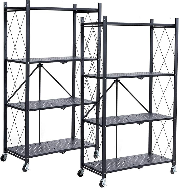 BRIAN & DANY Metal Storage Shelves - 4 Tier Shelving Unit, Folding Display Shelf Racks No Assembly for Vendors and Craft Shows, Black (2Pcs)-NeatNest