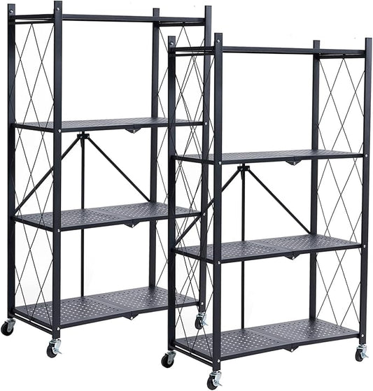 BRIAN & DANY Metal Storage Shelves - 4 Tier Shelving Unit, Folding Display Shelf Racks No Assembly for Vendors and Craft Shows, Black (2Pcs)-NeatNest