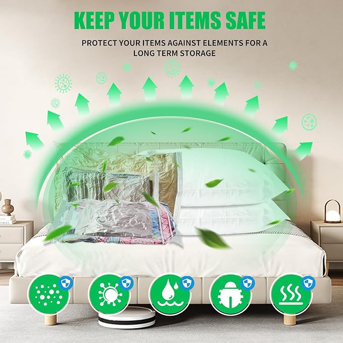 10 Pack Vacuum Storage Bags (5 Jumbo/5 Large) with Electric Pump, Reusable Compression Space Saver Bags for Autumn And Winter clothing, Mattress, Bedding, Quilts and Pillows, Comforters, Travel, White-NeatNest