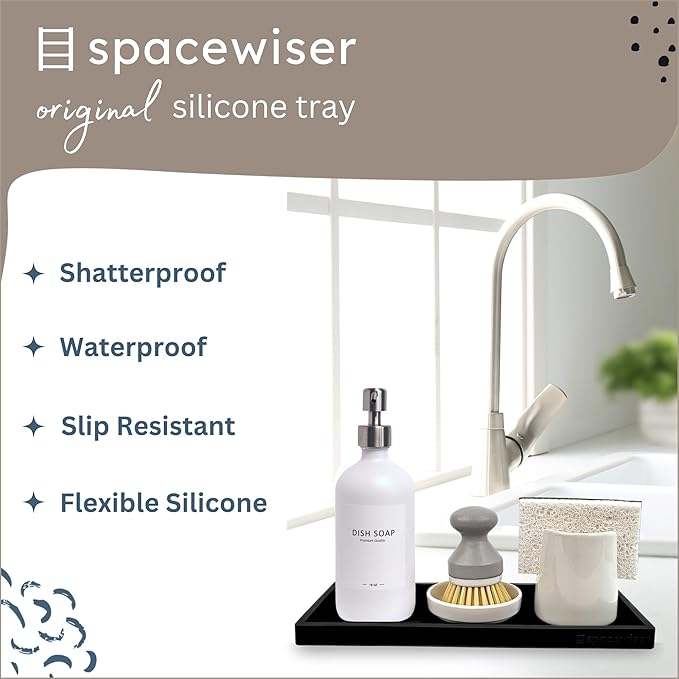 Countertop and Vanity Tray - 11.7" Silicone Bathroom Tray Countertop, Dish Soap Trays for Kitchen Counter, Sink Organizer Caddy Accessories, Toilet Laundry Shower Oil Makeup Mat, Black-NeatNest