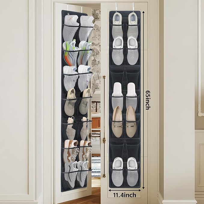 Over The Door Shoe Organizer, 14 Large Mesh Pockets Hanging Shoe Rack for Closet Organizers and Storage, 2-pack (black)-NeatNest