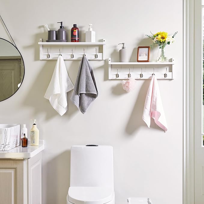 YMYNY Coat Rack Wall Mount with Shelf, 2 Pack 23.6" Coat Hooks Wall Mount, Wall Hooks for Hanging, Coat Hanger Wall Mount, Hat Rack for Wall, Towel Hooks for Bathrooms, White UHWS004W-2-NeatNest