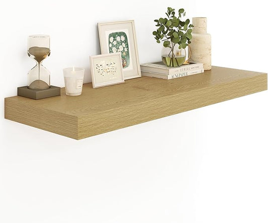 Heimlove Oak Bathroom Shelves Floating Shelves for Wall Shelf Over Toilet Long Wall Mounted Modern Farmhouse,48 x 12 Wall Shelves with Invisible Brackets for Living Room, Kitchen, Bedroom-NeatNest