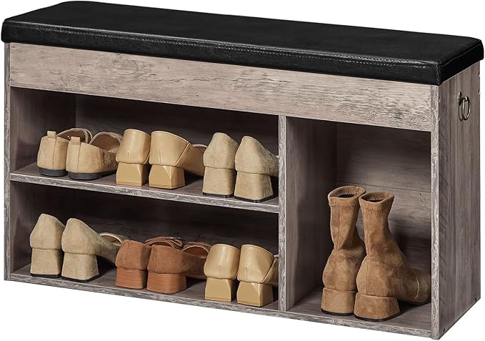 HOOBRO Shoe Storage Bench with Padded Cushion, Entryway Bench with Flip-Open Storage Box and Adjustable Shelf, Shoe Rack with Hidden Compartment, for Entryway, Living Room, Greige BG40HX01-NeatNest