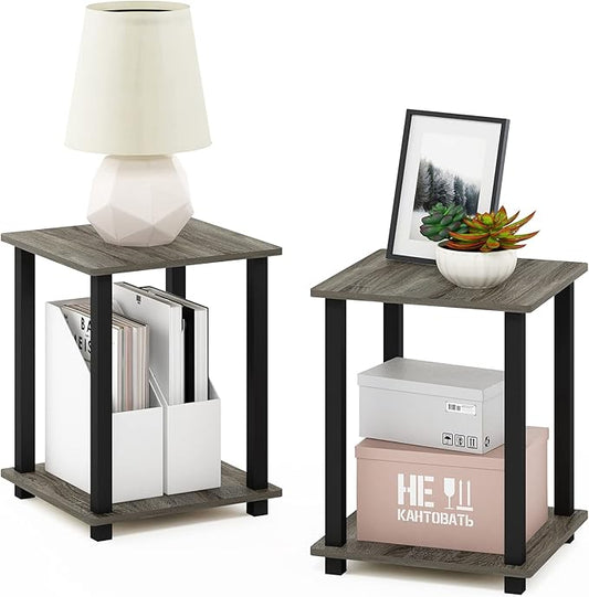 Furinno Simplistic Set of 2 End Table, French Oak Grey/Black-NeatNest