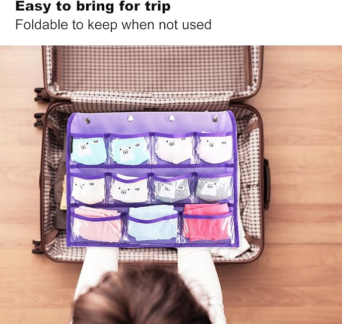 Dual Sided Hanging Organizer for Jewelry Makeup Storage Closet Organizers for Bows Socks Underwear with 42 Clear Pockets (PURPLE)-NeatNest