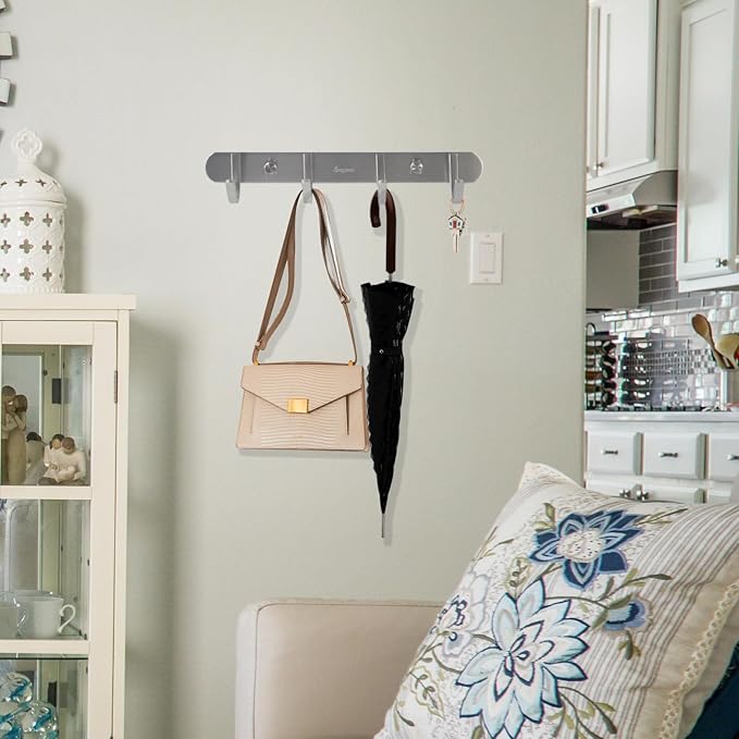 Coat Hook Rack Brushed Nickel 10.6-Inch Coat&Towel Hook Rail Wall Mounted with 4 Hooks, Durable Wall Hangers for Bedroom, Bathroom, Foyer, Hallway (SUS304 Stainless Steel)-NeatNest