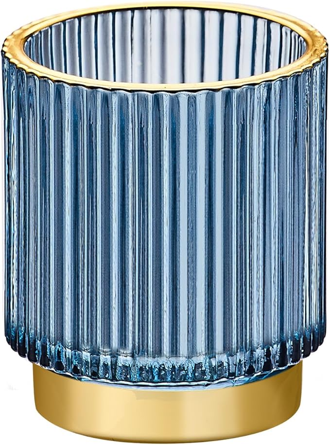 Makeup Brush Organizer, Toothbrush Holder, Desk Pen Pencil Holder, Multifunctional Vintage Glass Brush Cup (S/Blue/A3-13-US)-NeatNest