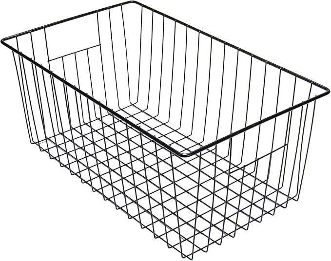 16" L x 12" W Wider Freezer Storage Organizer Baskets Container, Deep Metal Wire Chest Upright Refrigerator Divider Bins with Built-in Handles for Cabinet, Pantry, Closet, Kitchen, Black