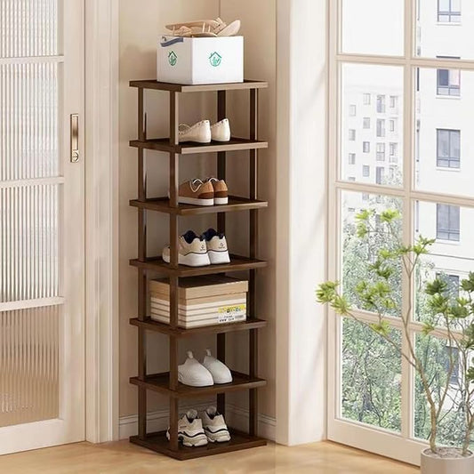 Vertical Shoe Rack - Tall Narrow Shoe Rack Organizer for Small Spaces,7 Tier Bamboo Shoen Shelf for Entryway,Closet,Corner,Doorway,Skinny Shoe Shelf Space Saving Shoe Storage,Free Stackable DIY…-NeatNest