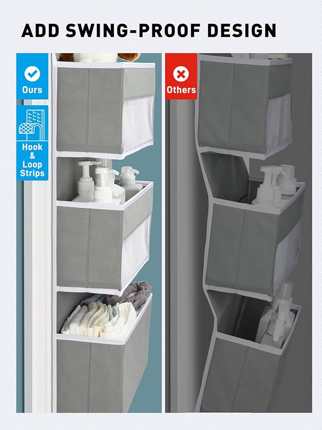 Yecaye 6-Tier Over the Door Storage Organizer, Flexible 1 Split into 2 Swing-proof Hanging Bathroom Storage Organization, Bedroom Organizer and Storage for Newborn Baby Essentials, Grey-NeatNest