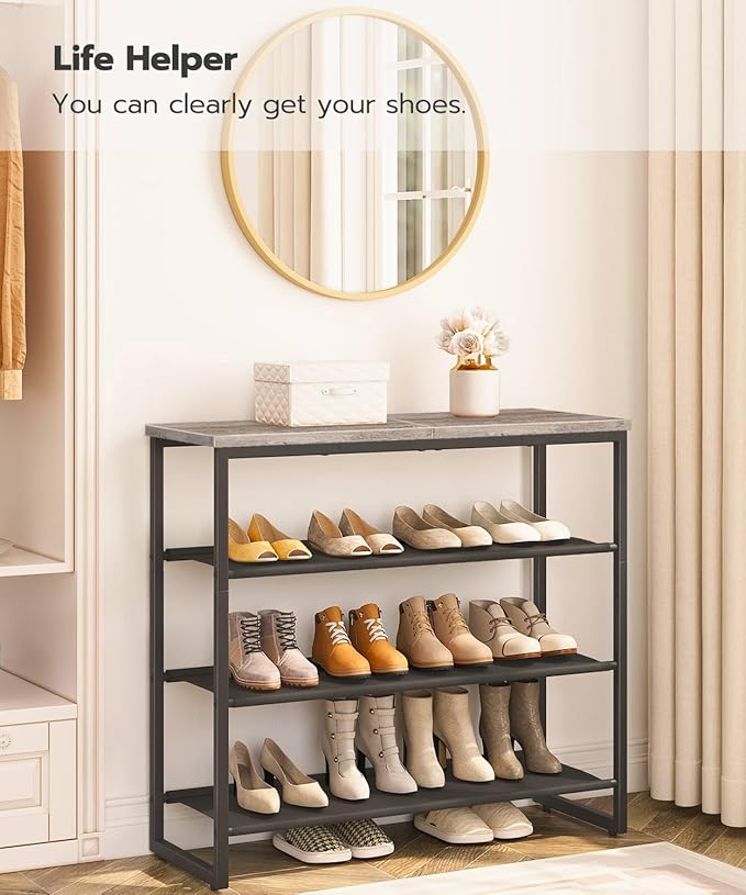HOOBRO Shoe Rack, 4 Tier Shoe Storage Organizer with 3 Oxford Fabric Shelves and Top Panel, Holds 12-16 Pairs of Shoes for Entryway and Closet, Industrial, Greige BG47XJ01G1-NeatNest