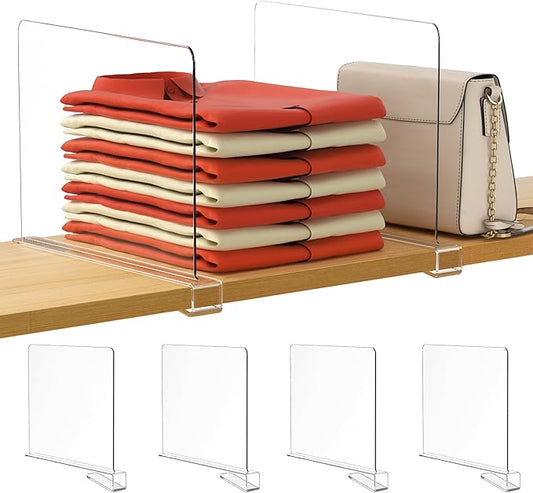 HBlife 12 Inches Tall [Extra Tall Version] Clear Shelf Dividers, 4 Pack Purse Organizer for Closet Perfect for Sweater, Shirts, Handbags in Bedroom and Kitchen, Acrylic Bookshelf for Organization-NeatNest