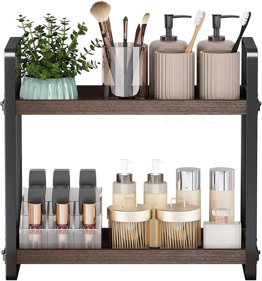 Bathroom Counter Organizer,Bathroom Countertop Organizer,Counter Shelf,Countertop Storage,Organization and Storage,Makeup Shelf,Sink Caddy(Brown 2 Tier)-NeatNest