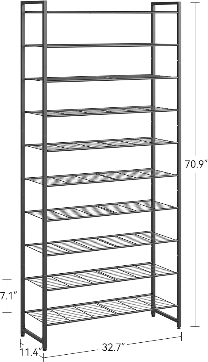 Shoe Rack, Metal Shoe Organizer, 10 Tier Garage Shoe Rack Max Holds 50 Pairs,Shoe Storage Shelf for Closet,Entryway, Black-NeatNest
