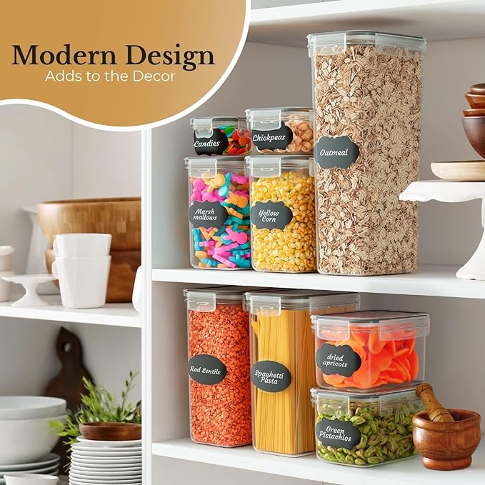 Chef's Path Ultra Large - 48 Pack Food Storage Containers | Kitchen and Pantry Organization Canisters for Cereal, Dry Food, Flour and Sugar, BPA Free, Includes 24 Labels-NeatNest